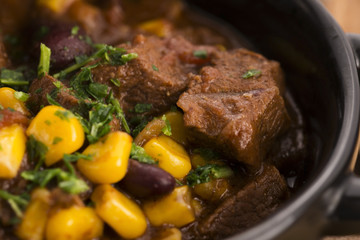 Tasty winter traditional hot pot stew with meat and vegetables