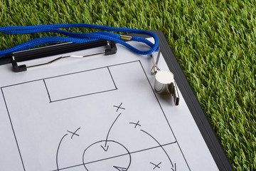 Whistle And Soccer Tactic Diagram On Paper