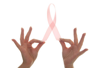 Hand Make Pink Ribbon for Breast Cancer symbol on white