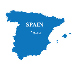Fototapeta premium blue map of Spain with indication of Madrid