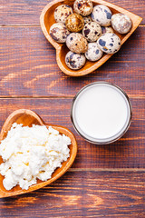 Quail eggs, cottage cheese, milk