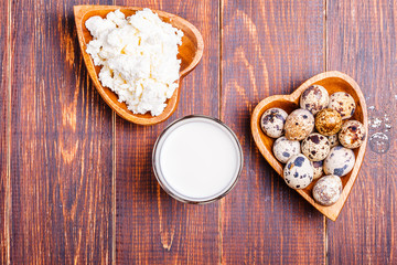 Quail eggs, cottage cheese, milk