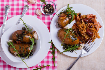 Stewed cabbage with baked potatoes