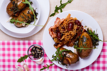 Stewed cabbage with baked potatoes