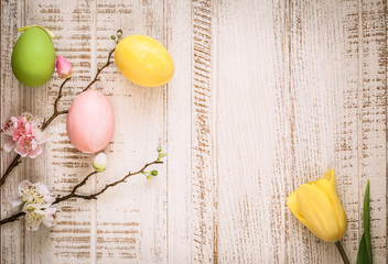 easter eggs and  spring flowers