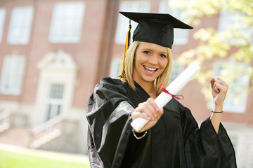 Graduation: Woman Cheers Recent Graduation