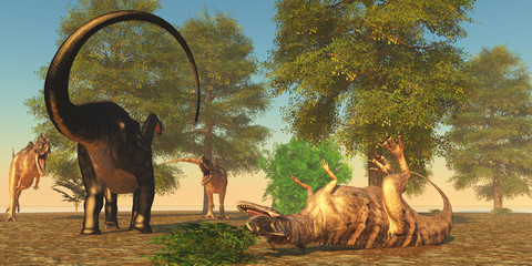 Apatasaurus fights Ceratosaurus © Catmando