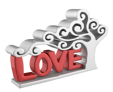 3D love text on white background