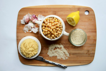 Cooked Chickpeas and Hummus Houmous
