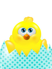 easter chick in egg looking up isolated over white