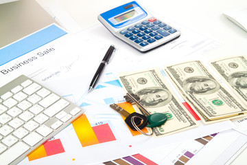 accounting. business deal with key and money