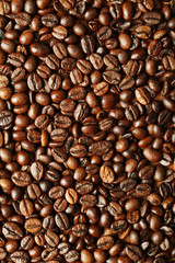 Brown coffee beans, close-up of coffee beans for background and