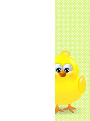 chick looks from behind the plate with place for text