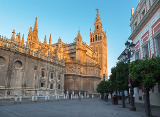 Seville - Cathedral with Giralda bell tower in morning