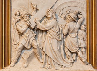 Fototapeta na wymiar Vienna - Jesus carries his cross - relief.