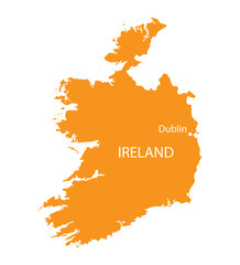 orange map of Ireland with indication of Dublin