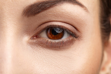 Woman brown eye with long eyelashes
