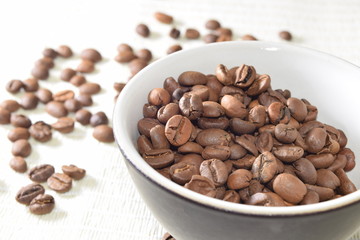 Roasted coffee beans.