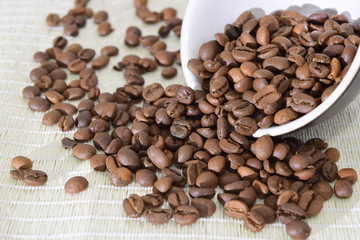 Roasted coffee beans.