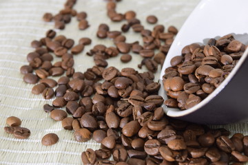 Roasted coffee beans.