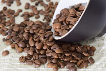Roasted coffee beans.