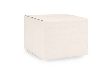 Cardboard box oblong white closed delivery shipping isolated on white background photo