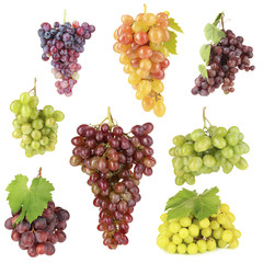 Assortment of ripe sweet grape isolated on white