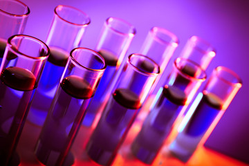 Test-tubes with color fluid, close-up