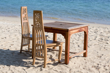 Table and chairs with a beautiful sea view , Thailand.