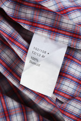 Label on clothing close-up