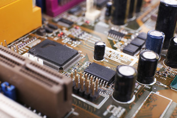 Computer motherboard, macro view