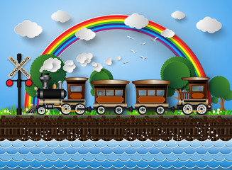train on a background of rainbow.