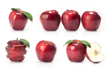 composite with red apples fruit  isolated on white background