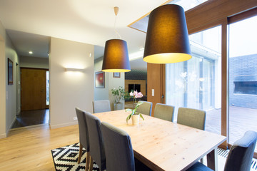 Modern dinning room in spacious house