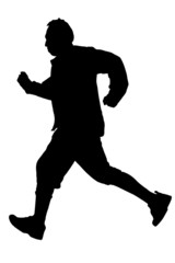 Silhouette man running isolated on white