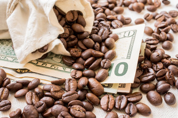 Coffee beans and dollars
