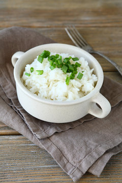 Tasty Rice With Green Onions In A Bowl