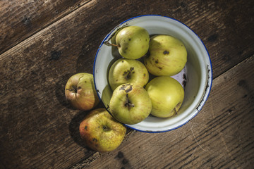 Apples in vintage metal cup