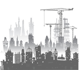 Building site with cranes. City background