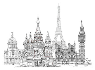 World famous monuments. Paris, London, Moscow