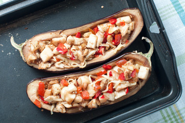Stuffed Eggplant with Fried Vegetables
