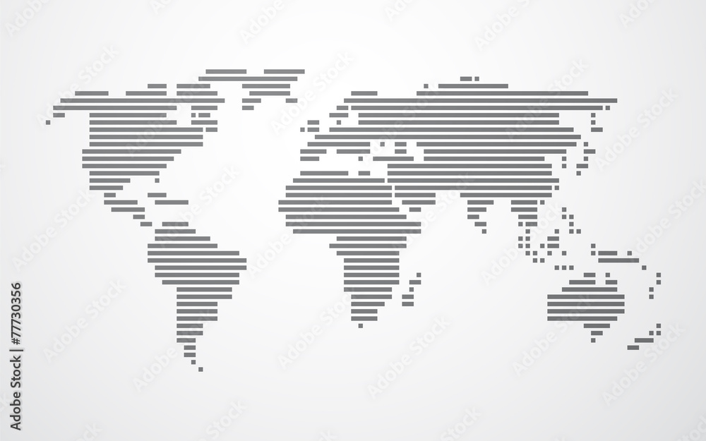 Wall mural simple map of the world made up of black stripes on a light back