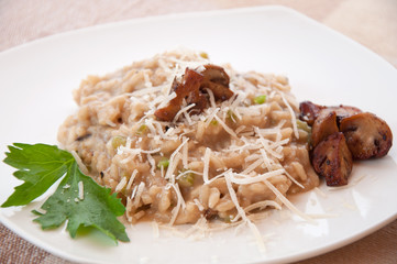 Delicious mushroom risotto served with cheese
