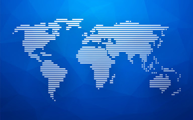 simple world map made up of white stripes on a blue background t