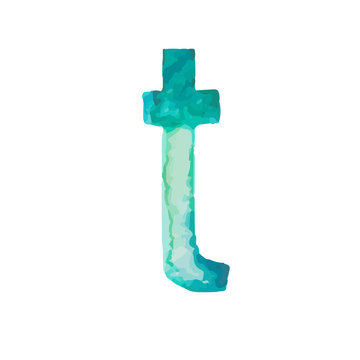 Letter T Colorful watercolor aquarelle font type handwritten