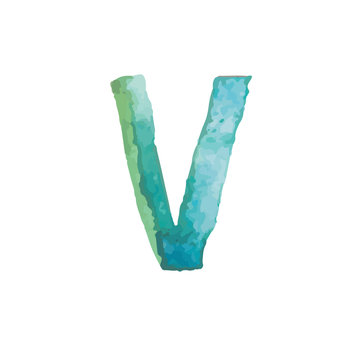 Letter  V Colorful watercolor aquarelle font type handwritten