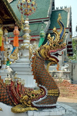Fototapeta premium Dragons at Buddhist temple. Chiang Rai, Thailand