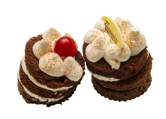 Two delicate Cake tiramissu on a white background