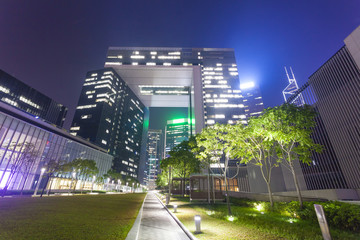Modern office building at night