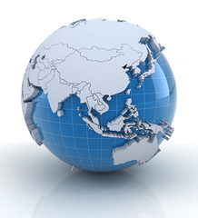 Globe with extruded continents, Europe and Africa region